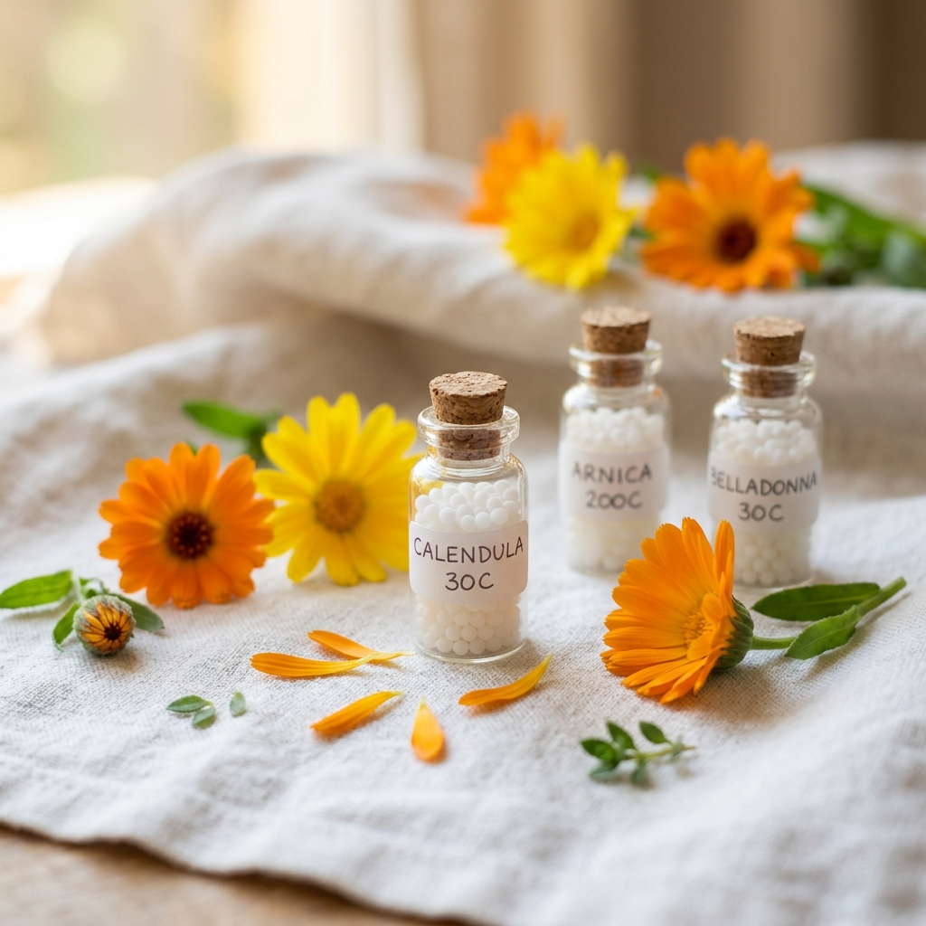 Homeopathic sugar globules in glass vials